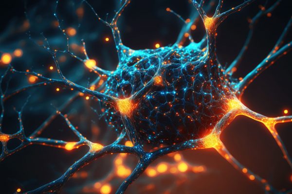 Glowing neural links network background. Illustration representing artificial intelligence neuronal activity and connections. Generative AI